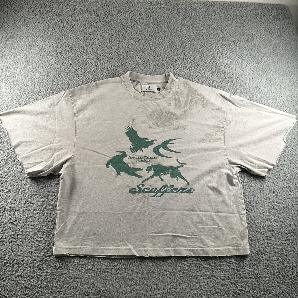 Scuffers Shirt Mens L Beige Heavyweight Cotton Animal Graphic Tee Streetwear